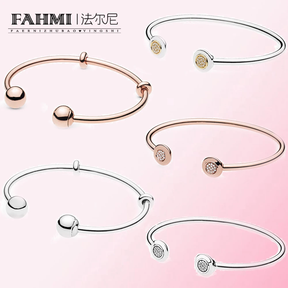 

FAHMI 100% 925 Sterling Silver 1:1 Rose Two-color Signature Open Bracelet with LOGO Ladies Fashion Wedding Bracelet