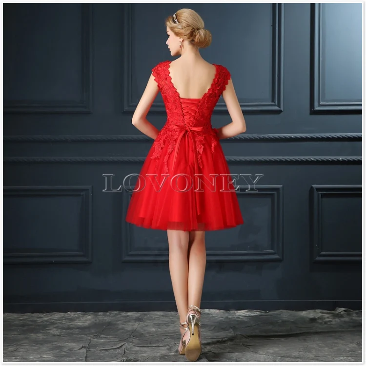 DEERVEADO T402 Short Prom Dresses Elegant A-Line Red Prom Dress Gown Formal Party Dresses Evening Gown Vestido De Festa