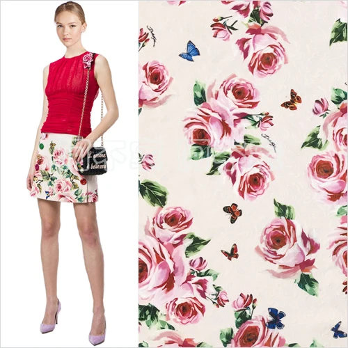 

Age Season Rose Butterfly Print Dress Jacquard Fabrics With Parent-child Outfit Anaglyph Coat Fabric