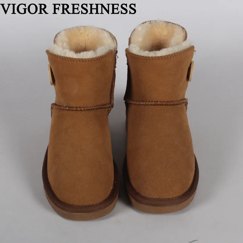

VIGOR FRESHNESS Winter Woman Shoes Snow Ankle Boots Genuine Leather Slip On Flat Heels Boots Fur Boots Woman Warm Shoes SN1