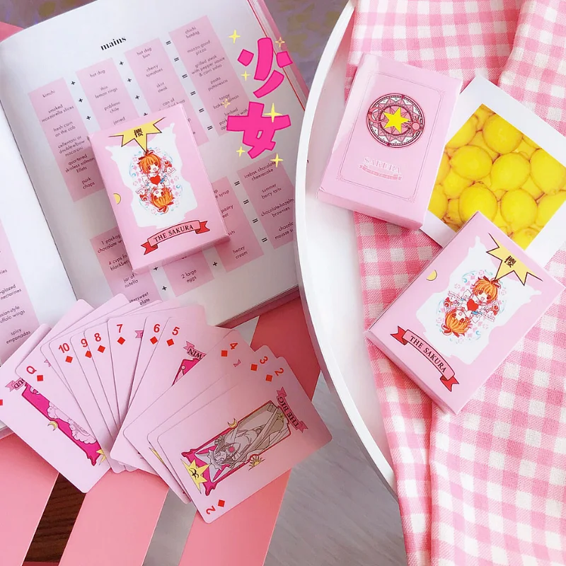 

1 box cute hot Sakura Magic Tarot Playing Cards COSPLAY props Anime Creative Board Games Birthday Gift for Girls toy