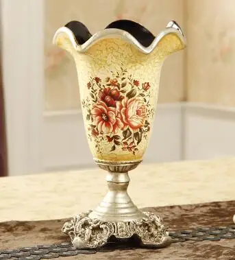 28 см высота Европейский ретро дворец ваза гостиная украшения Свадебный подарок Смола ваза для цветов - Цвет: A