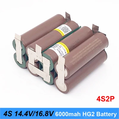 Аккумулятор 18650 hg2 3000mAh 20 ампер для отвертки 14,4 v 16,8 v батареи сварные полоски для пайки 4S 4S2P 16,8 v батарейный блок(на заказ - Цвет: 4S2P HG2 6000mah H