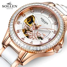 kobiet zegarka Top Brand Women Watch Automatic Mechanical Watches Ceramic Ladies Clock Hollow Waterproof Rhinestone Wristwatch