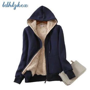 

LDHTZKCX Solid Large Size Long Sleeve Hooded Hoodies Women 2018 Autumn-winter New Casual Plus Velvet Cotton Hooded Hoodies CX435