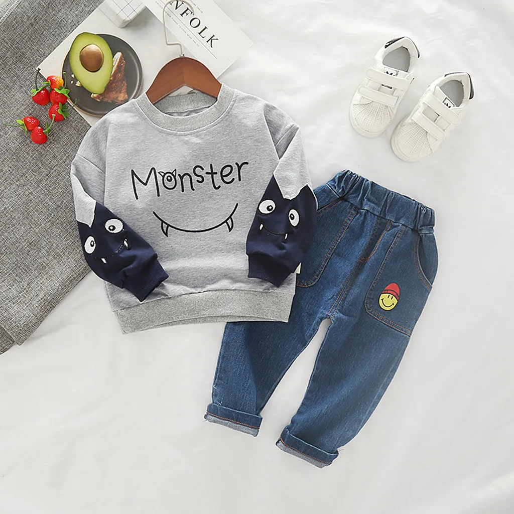 Toddler Boys Clothes Winter Autumn Cartoon Sweatshirt Denim Pants Baby Boy Outfit Children's Set Halloween Gift 2 3 4 5 T