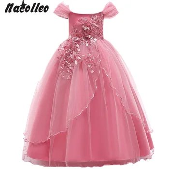 

Girls Elegent Ball Gowns Lace Tulle Appliques Floor Length Flower Girls Princess Formal Wedding Pageant Dresses Teens 3-14 Years