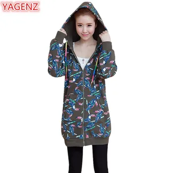 

YAGENZ Large Size Women Clothing Hooded Coat Autumn Winter Fashion New Women Student Birdie Printing Long Sleeve Hooded Tops 459