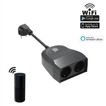 

Smart Wifi Socket IP44 Outdoor Socket App Remote Control 2 EU AC Power Monitor Outlet Works with Google Alexa