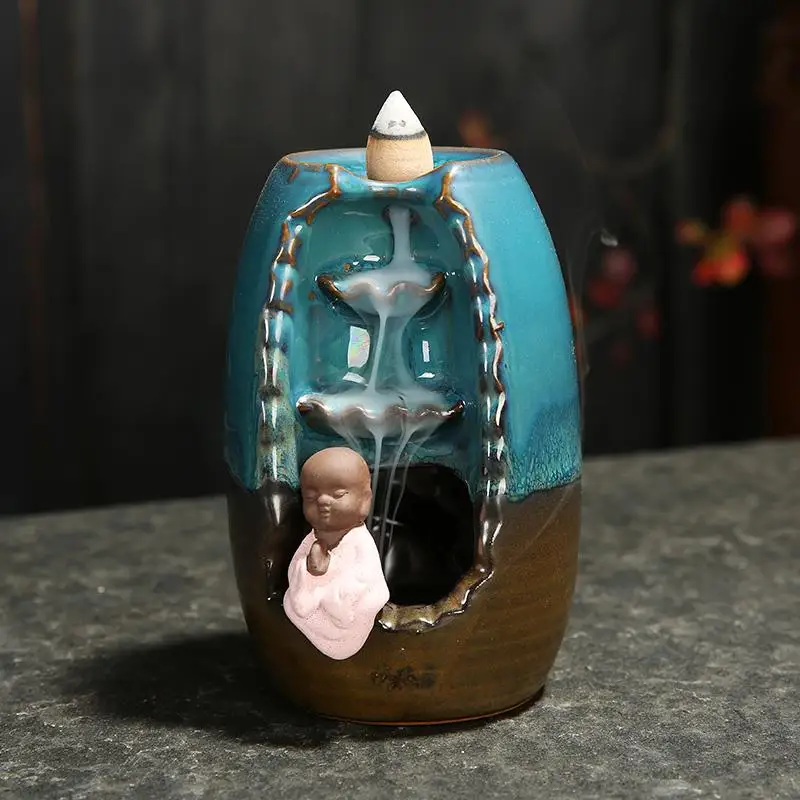 

Ceramic Little Monk Buddha Incense Burner Backflow Fragrance Smoke Waterfall Incense Incense Stick Holder Home Decoration Crafts