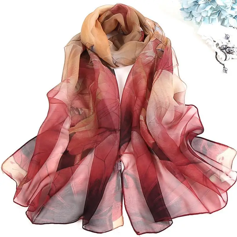 Женские элегантные шарф с цветочным принтом цветочный принт шифоновые шарфы