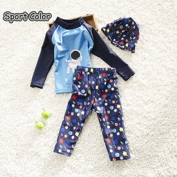 

Space Man Design Kids Swimsuit Quality Boys Swimwear Teenagers Two-pieces Long Sleeve Pants Infant Bath Suit Children Beachwear