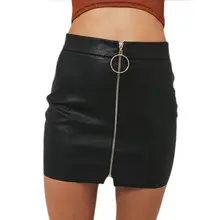 Американские склад сексуальные женские юбки высокая талия юбка из искусственной кожи осень металлический обруч молния узкая юбка-карандаш мини юбка