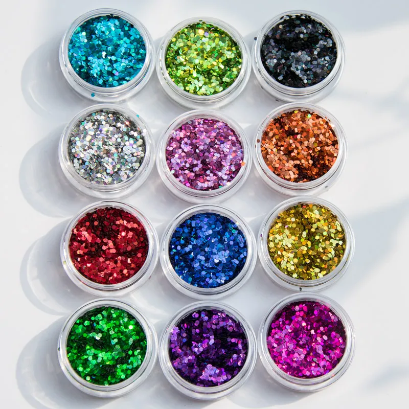 12 Boxes Nail Art Glitter 1 MM Holographic Glitter/sequins/ nail art/ crafts/ Hexogon shaped spangles glitter