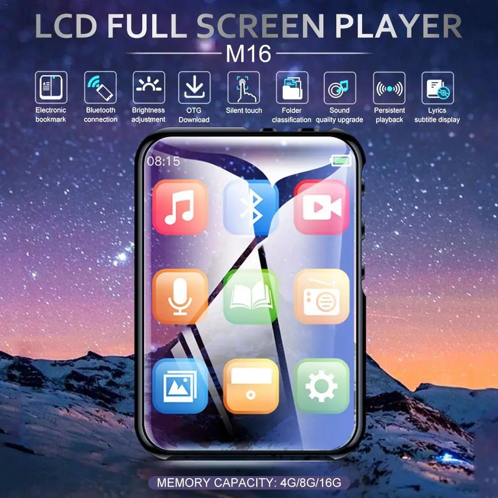 

M16 MP4 Player 2.4 Inch LCD Full Screen Bluetooth Music Player Stereo Mini Player Portable Slim MP3 MP4 Player