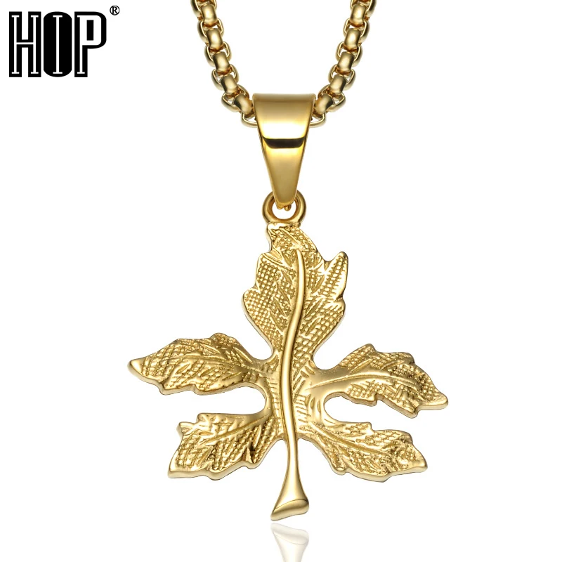 

HIP Hop Bling Gold Color Cannabiss Maple Leaf Charm Necklaces Titanium Necklaces & Pendants for Men Women Trendy Jewelry