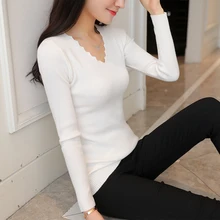 Pull Femme Hiver 2018 Autumn Winter Knitted Women Sweaters and Pullovers V Neck Long Sleeve Solid