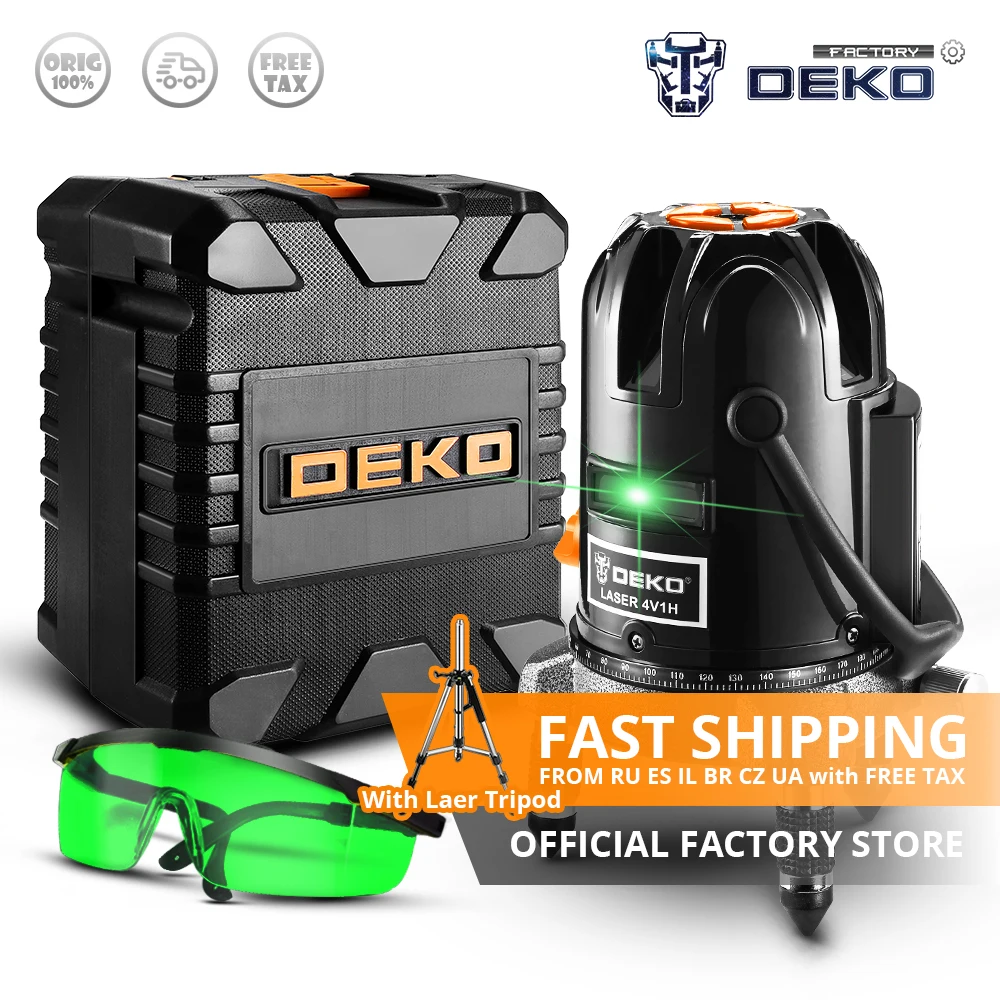 

DEKO DKLL501 5 Lines 6 Points Vertical&Horizontal Self-leveling Laser Level 360 Degree Green Laser Line Indoor/Outdoor Y Box Set
