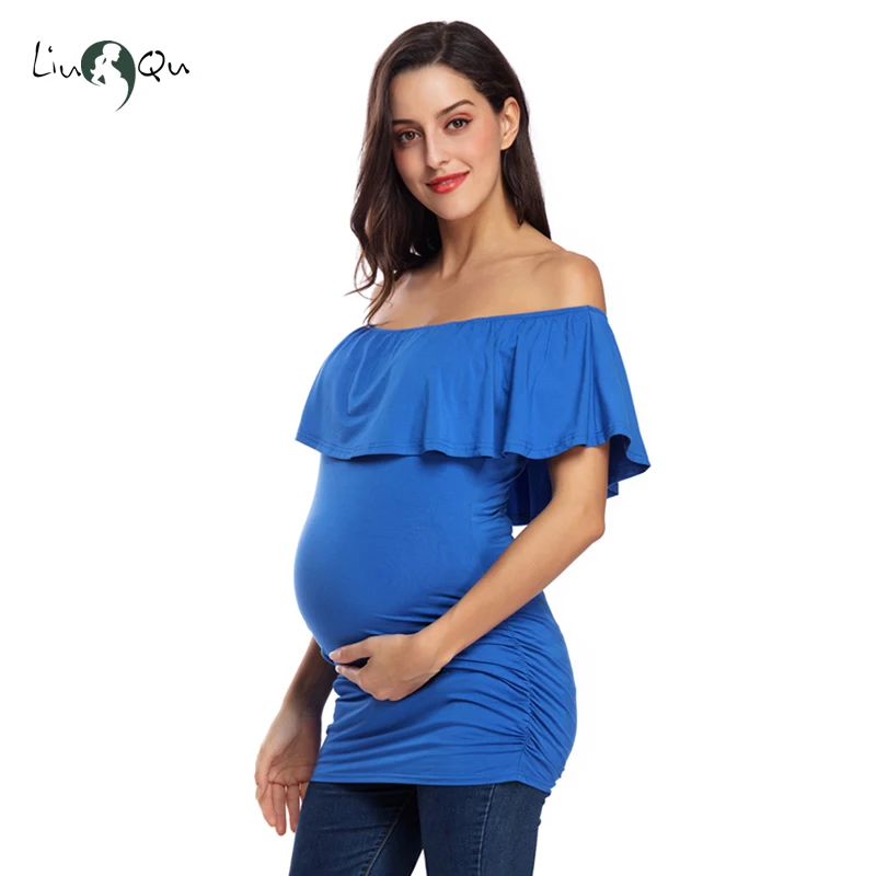 Футболка с открытым плечом повседневная одежда для беременных Розовая лето