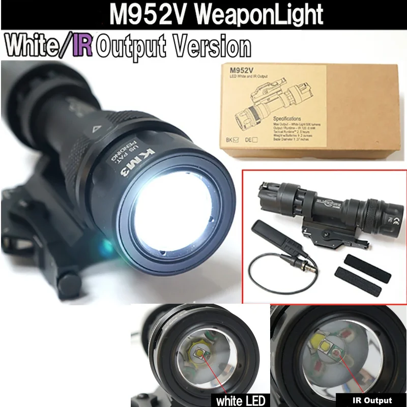 Saída Olheiro Luz qd Monte Airsoft Lanterna Led Tático Paintball Caça Rifle Arma Cqc M952v ir