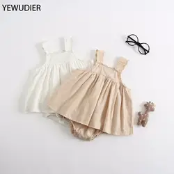 Детское платье Yewudier 2018 New Born Платье для маленьких девочек Solider Цвет милые Волна Мини 100% хлопок новорожденного ребенка 1st одежда для дня