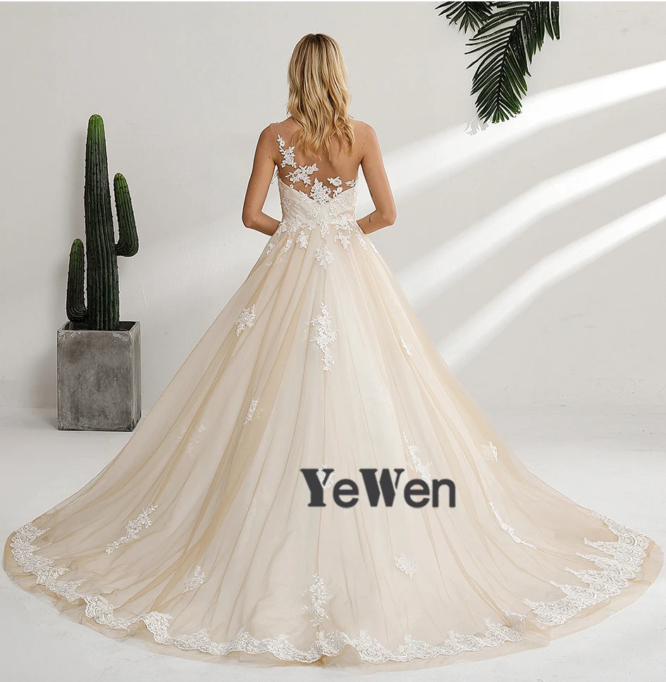 Vestido De Noiva Лонго Новый Дизайн 2018 свадебное платье Scoop Средства ухода за кожей шеи рукавов Часовня Поезд бальное платье Кружево Тюль
