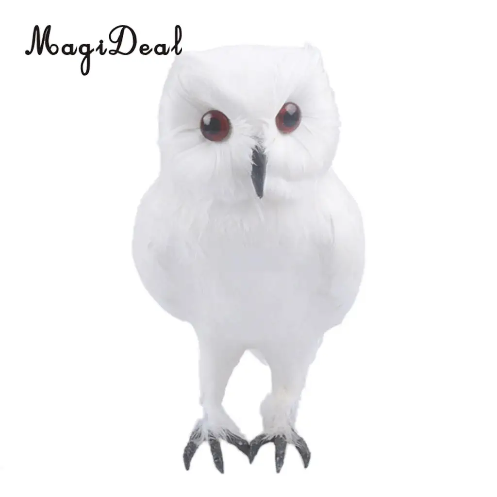 MagiDeal Fake Artificial Owl Bird Feather Realistic Taxidermy Home Garden Decor White Garden Crafts Decorations Accessories 