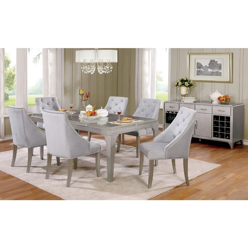 Diocles Contemporary Style Dining Table With Tapered Legs, Silver (2)