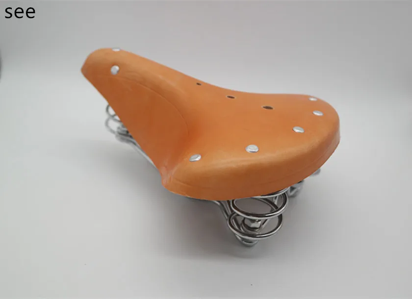 

Bicycle seat cushion leather retro seat saddle Vintage old bike Comfortable durable Retro Pure cowhide Three spring / Trunk