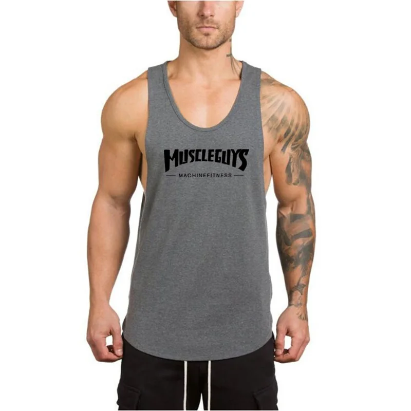 Muscleguys модный бренд Фитнес Бодибилдинг резервуар для белья топы для мужчин спортивный жилет без рукавов хлопковые майки брендовая мышечная рубашка