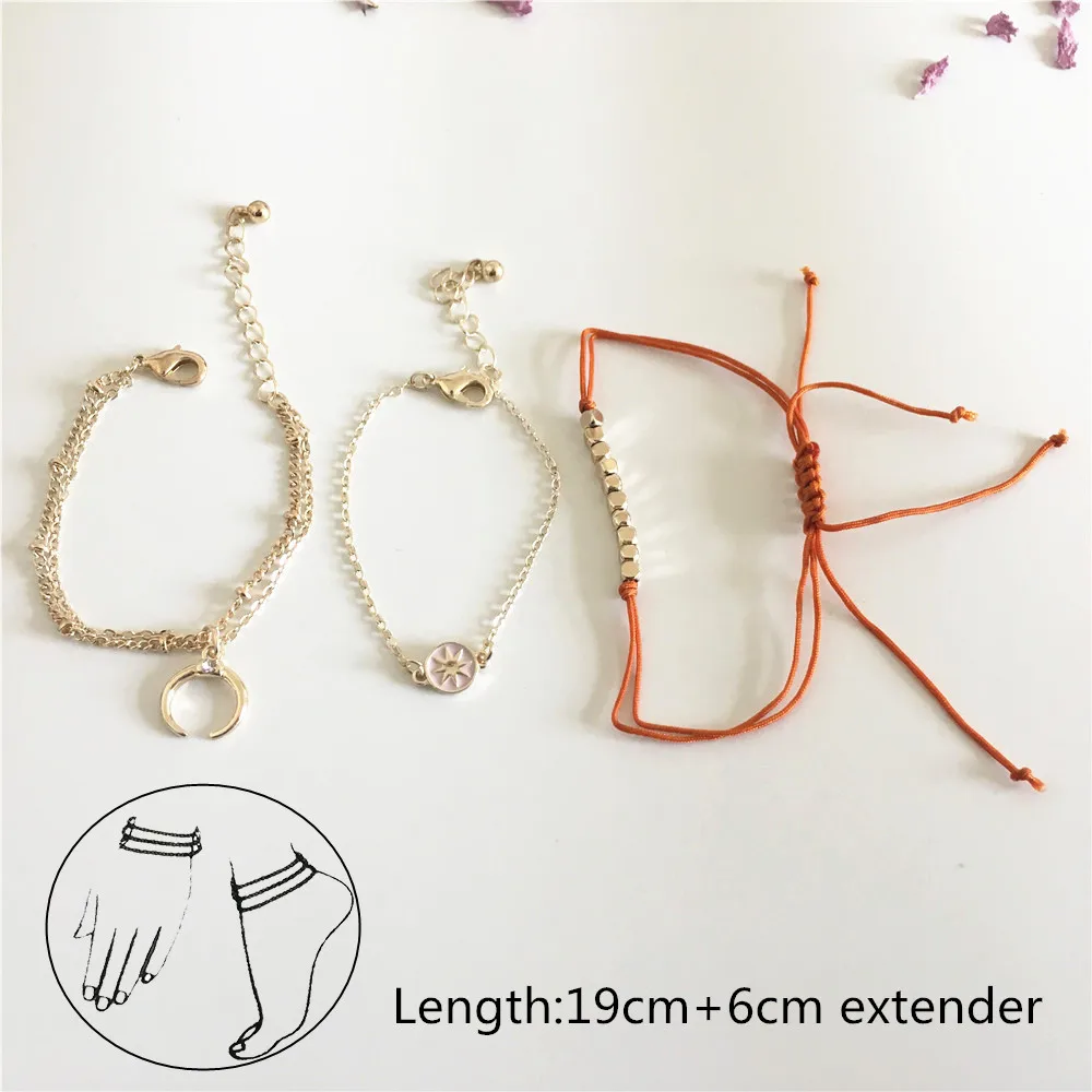 

TRENDY GOLD COLOR PLATING HORN METALLIC CUBIC ROUND DISC BRACELET OR SUMMER ANKLET SET FOR WOMEN