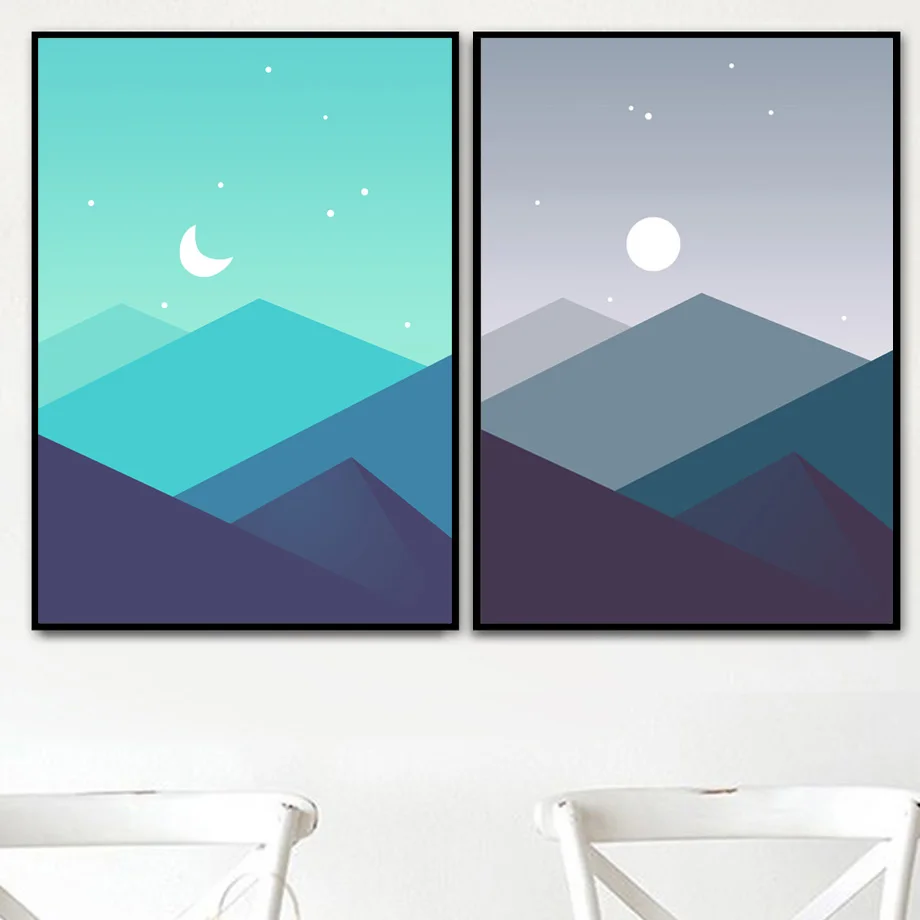 

Abstract Geometric Mountain Moon Sun Star Wall Art Canvas Painting Nordic Posters And Prints Wall Pictures For Living Room Decor