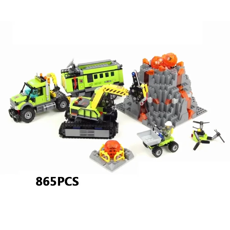 

Hot scene volcano exploration base building block Scientific research personnel figures trucks bricks 60124 toys for kids gifts