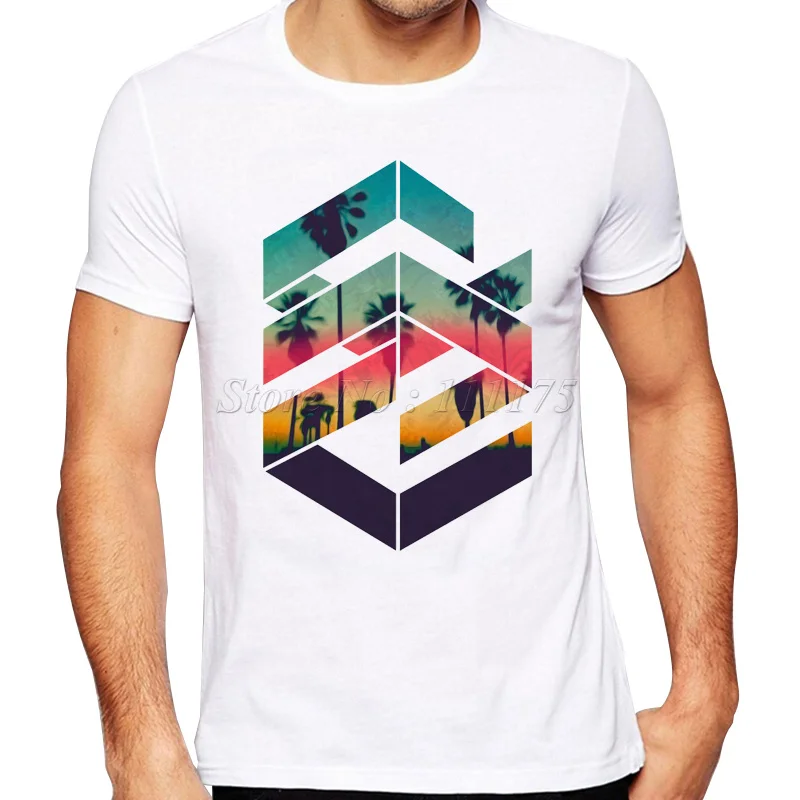 2017 Newest Summer Fashion Geometric Sunset beach Design T Shirt Men's ...