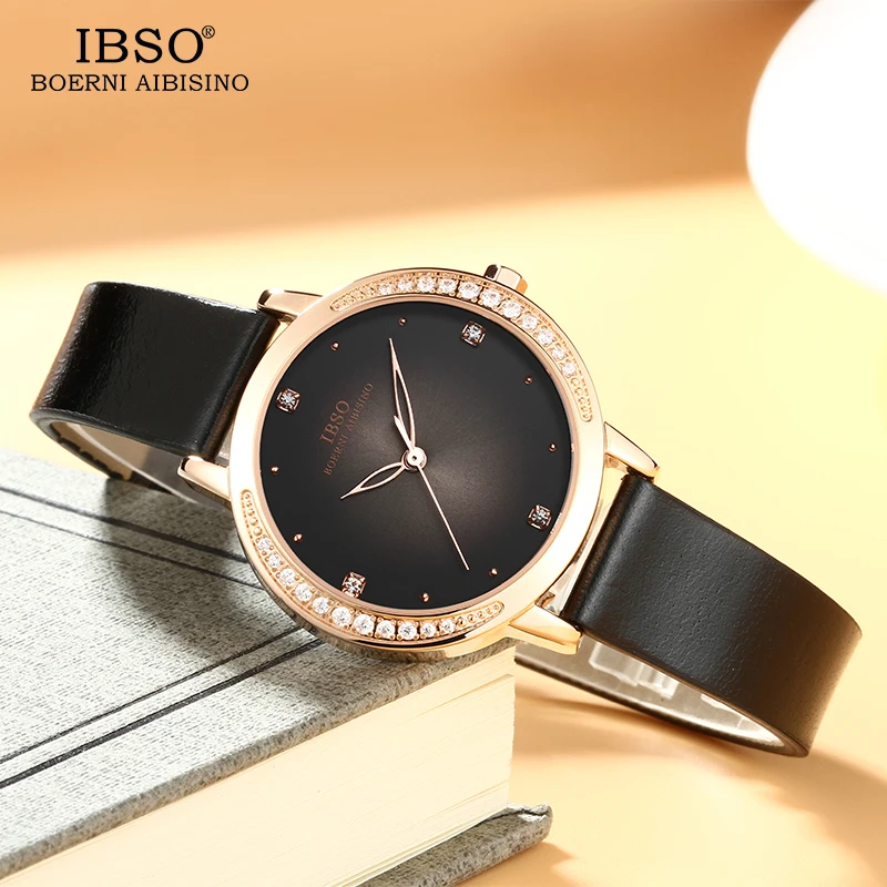 Kopen IBSO Merk Vrouwen Horloges 2018 Lederen Band En Roestvrij Stalen Band Quartz Horloge Vrouwen Crystal Diamond Montre Femme
