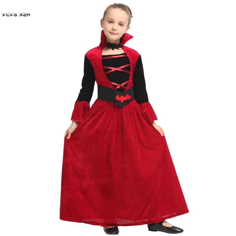 M-XL красного цвета для девочек Хэллоуин костюмы вампиров для детей queen Cosplays карнавал Пурим парад маскарад Вечерние вечернее платье