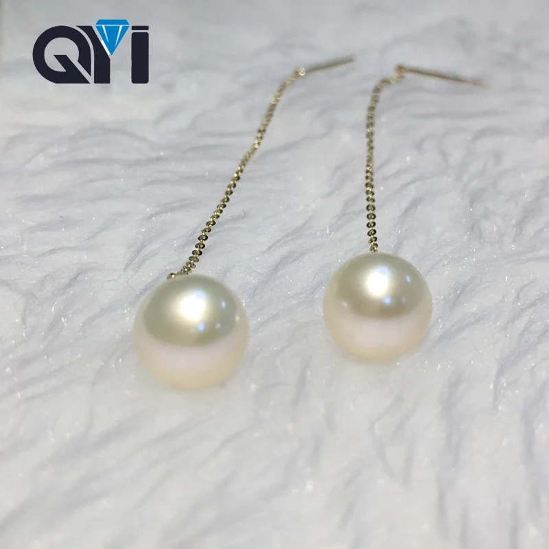QYI 18K Yellow Gold Trendy Earrings Natural Cultured Freshwater Pearl 8-8.5mm Round Pearl Earrings Jewelry QYI 18K Yellow Gold Trendy Earrings Natural Cultured Freshwater Pearl 8-8.5mm Round Pearl Earrings Jewelry