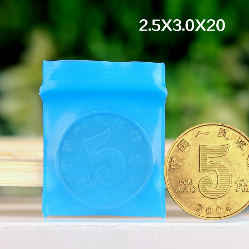 2.5x3cm Blue Zip lock Plastic Bags 0.2mm Thick Pouches For Jewelry Earrings Small Plastic Bag