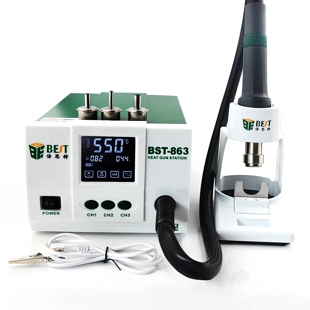 

BEST-863 Lead-Free Thermostatic Heat Gun Soldering Station 1200W Intelligent LCD Digital Display Rework Station For Phone Repair