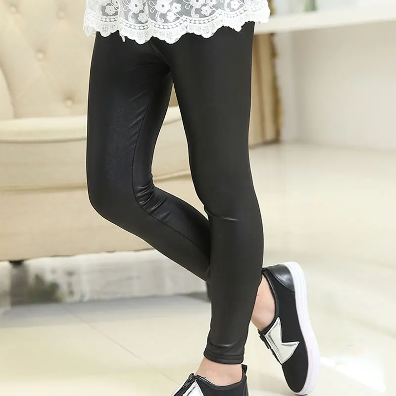 Straight PU Leather Girls Leggings Pencil Elastic Waist Kids Pants Girls Pants Legging Winter Autumn Fall Kids Fashion Mid Waist (5)