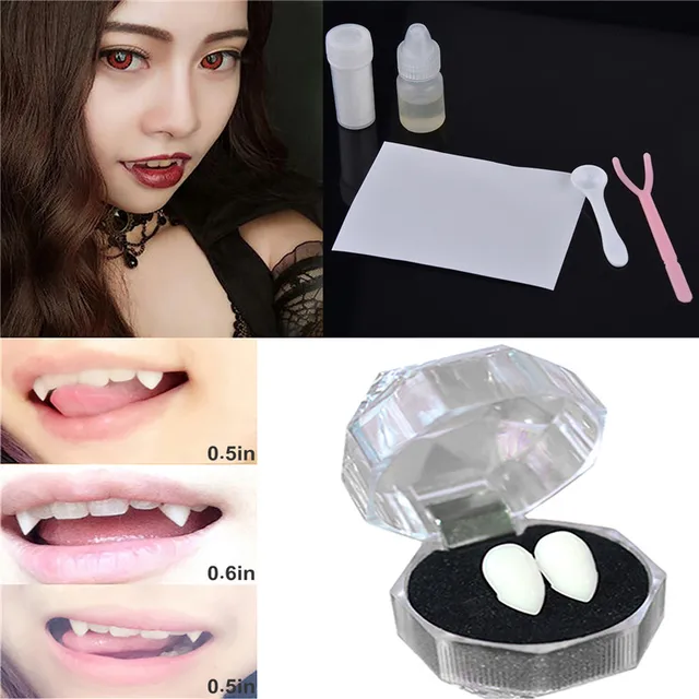Horrific Vampire Teeth Glue Tools Set for Dentures Halloween Zombie
