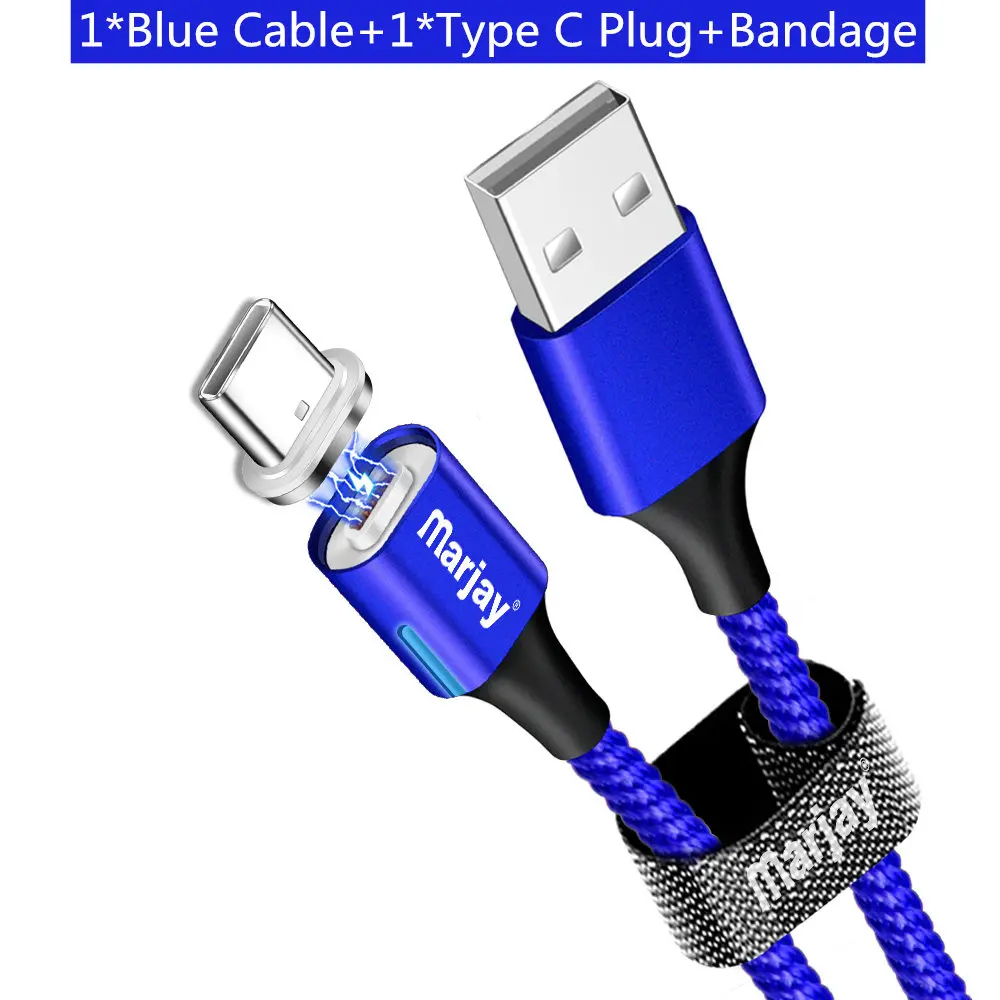 Blue For Type C Marjay 3A Магнитный кабель для быстрой зарядки Micro usb type-C кабель для iPhone XR XS samsung S9 S10 Xiaomi huawei USB-C кабель для зарядного устройства - Цвет: Blue For Type C