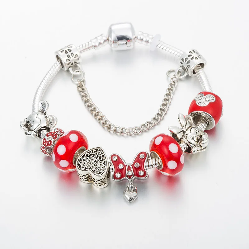 ANNAPAER, брендовый женский браслет с сердечками Микки и Минни, красный бант, браслет для девочек, ювелирное изделие, подарок, B19013