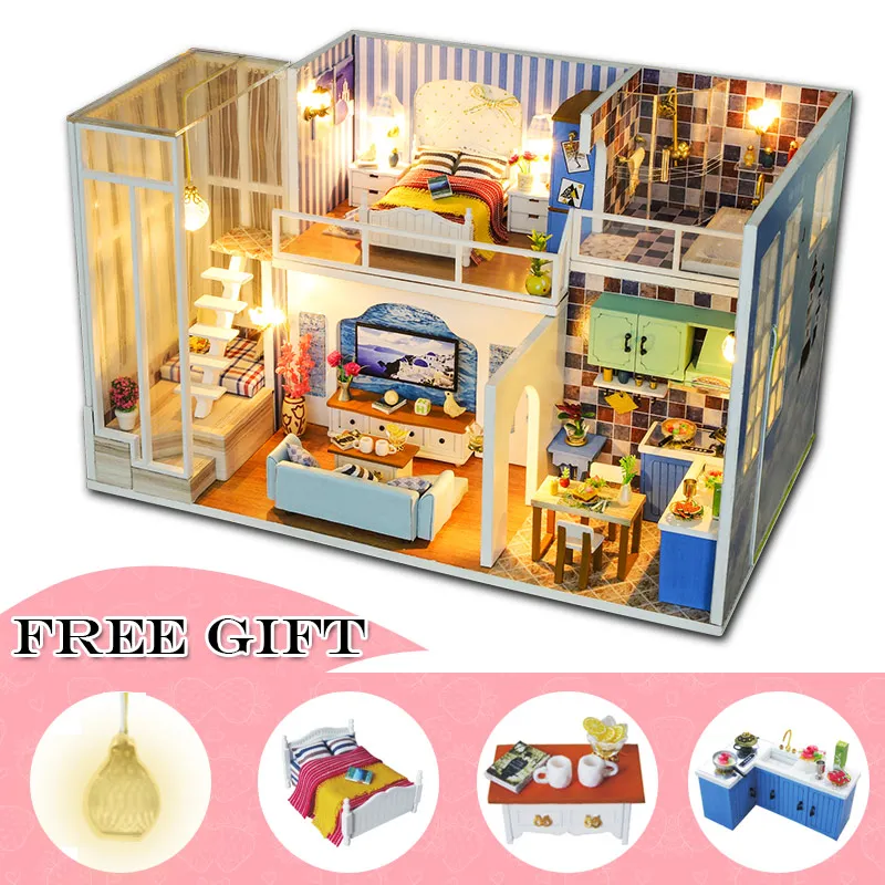 Cutebee DIY миниатюрный дом с мебели светодиодный музыкальный пылезащитный чехол модель строительные блоки игрушки для детей Casa De Boneca J13 - Цвет: J19-A