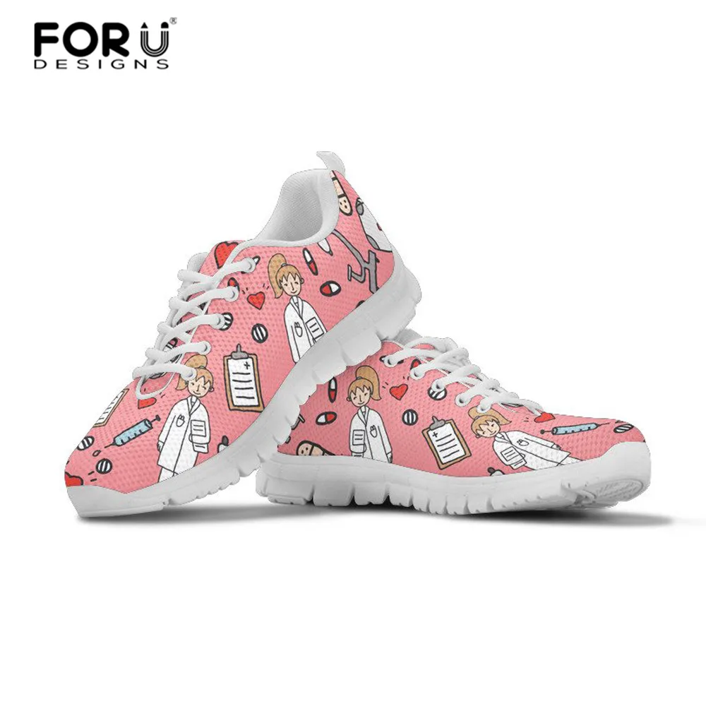 

FORUDESIGNS Cartoon Nursing Printing Girls Flats Shoes Fashion Students Medical Mums Sneakers Casual Light Spring Footwear Shoes