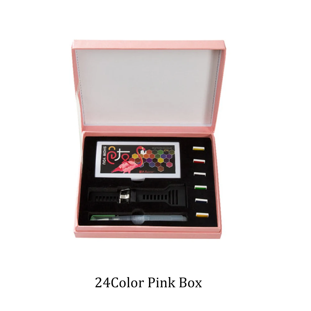 24color Pink Box Превосходный 12/24 цвет складные часы стиль Soild акварельные краски в наборе креативные подарки коробка цвета воды с краской ing принадлежности художественные Кисти - Цвет: 24color Pink Box