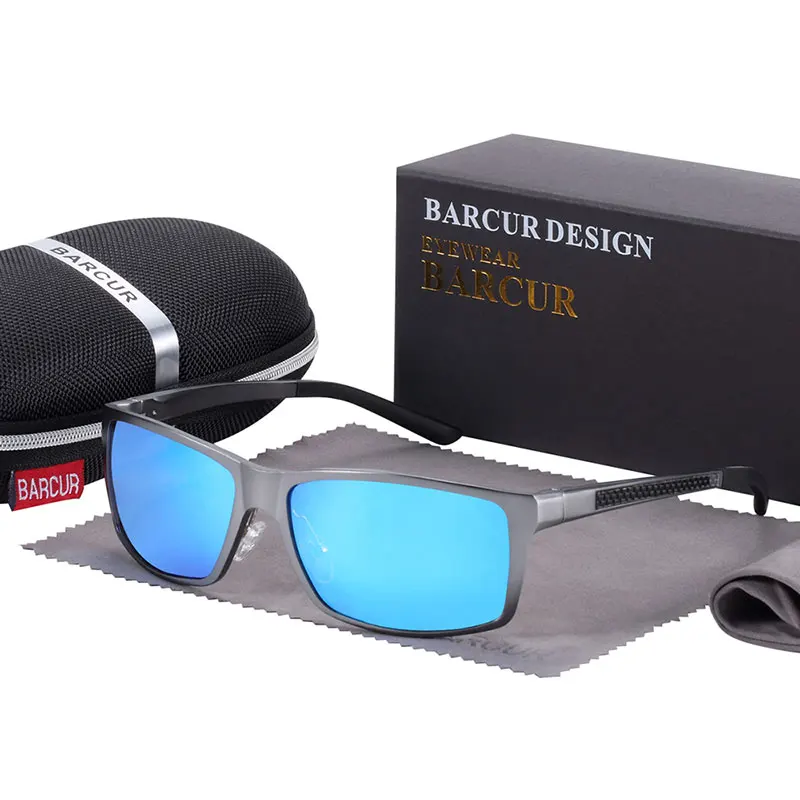 BARCUR поляризованные солнцезащитные очки мужские алюминиевые Квадратные Солнцезащитные очки мужские оттенки - Цвет линз: Gun Blue