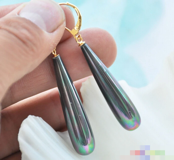 

free shipping 12230 peacock black drip south sea shell PEARL DANGLE EARRING