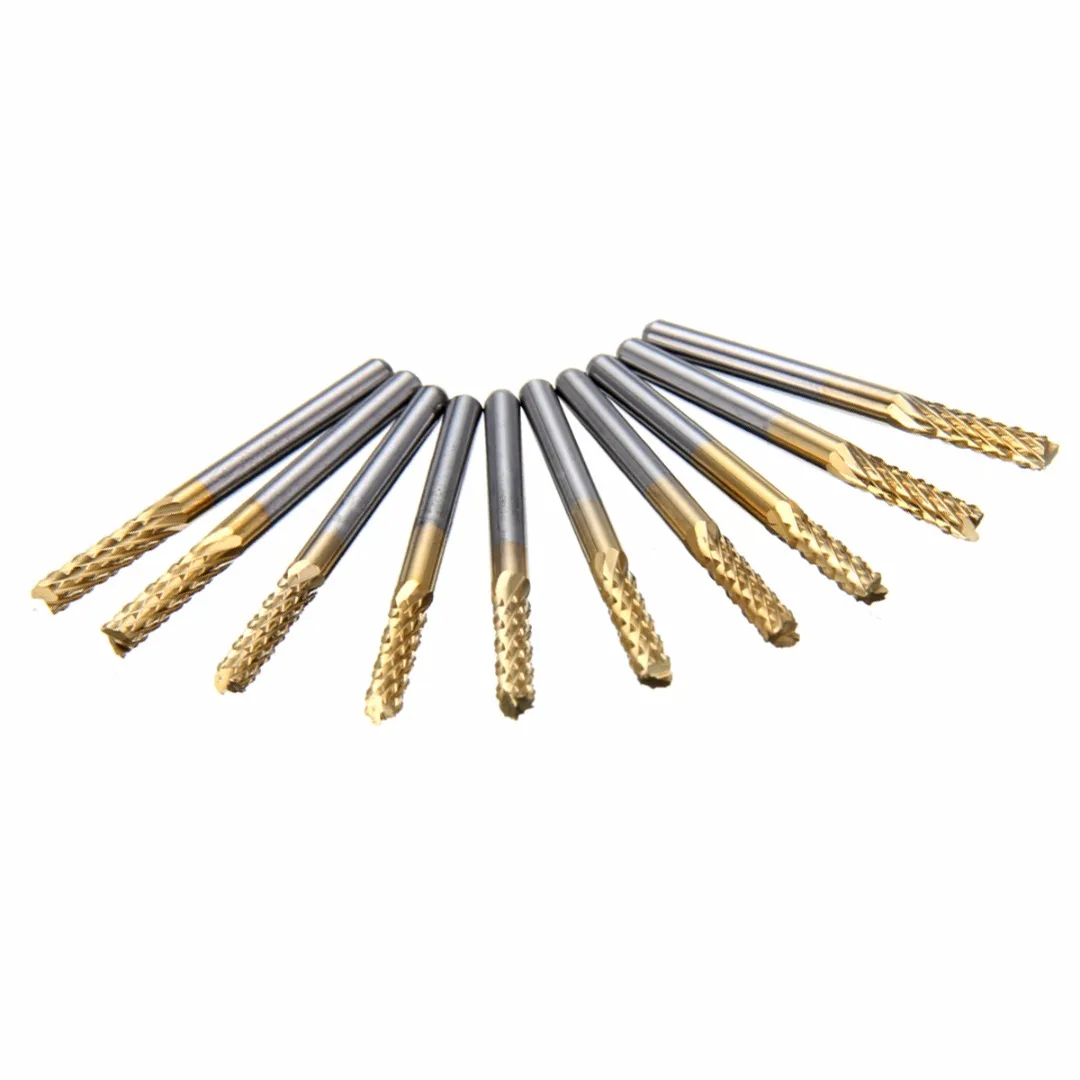 

10pcs High Strength Carbide Coating End Mill CNC PCB Engraving Drill Bit 1/8" Shank 3.175mm For Metal Wood Milling Tools Mayitr