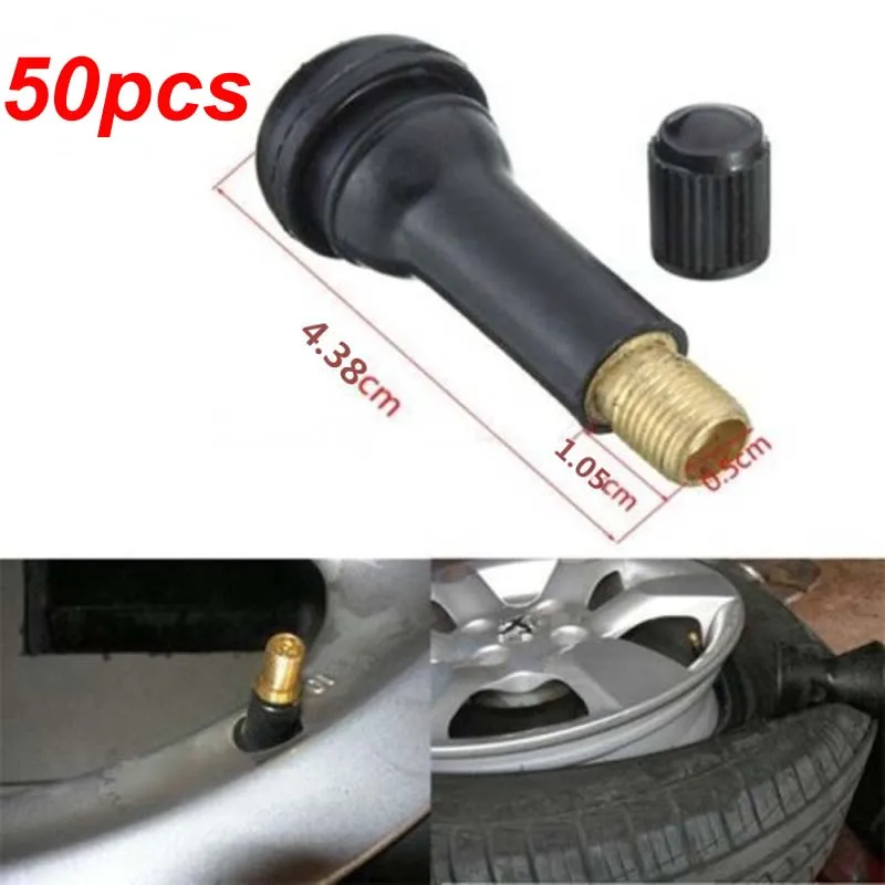 Youwinme 50pcs TR414 Car Brass Snap In Tire Valve Stems Caps Rim Hole Auto Rubber Wheel Tubeless